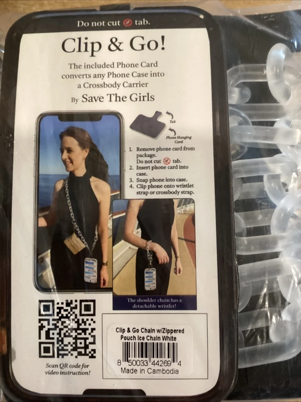 The Girls Clip & Go Clear Chain with Phone Card Pouch - Clear